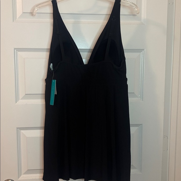 Aquagreen Black Swimdress One Piece SZ L 12/14 one side slit vacay beach  NWT - Picture 2 of 11